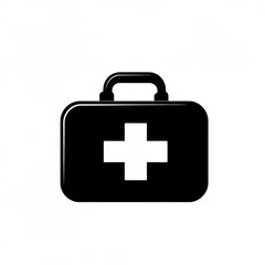 Obraz premium Black and White First Aid Kit Icon Depicting Health and Emergency Medical Assistance Symbol on a Clean Background
