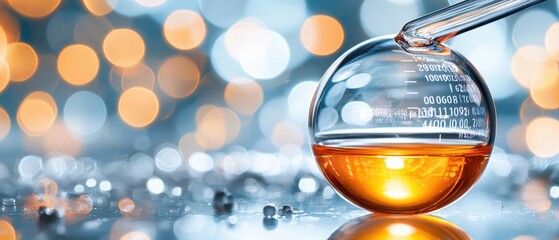 Amber Liquid in Round Bottom Flask Science Experiment Research Chemistry Lab