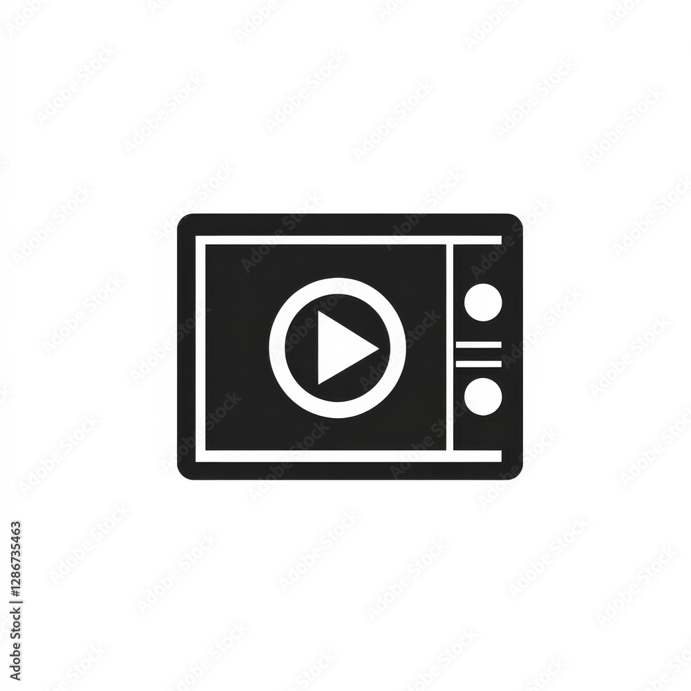 Aufkleber black and white media player icon with play button and controls, design for video, streaming, and au