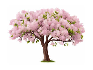 Pink cherry tree flowers watercolor unique illustration