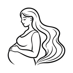 Line Art of a Pregnant Woman, Elegant Pregnant Woman Line Art Illustration, Serene Pregnancy outline , Pregnant Minimalistic Maternity Design, vector art illustration.