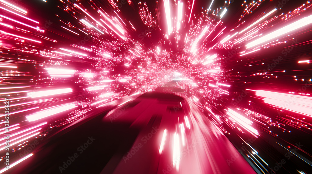 Poster futuristic geometric abstract design featuring red and white light explosion with intricate shapes a