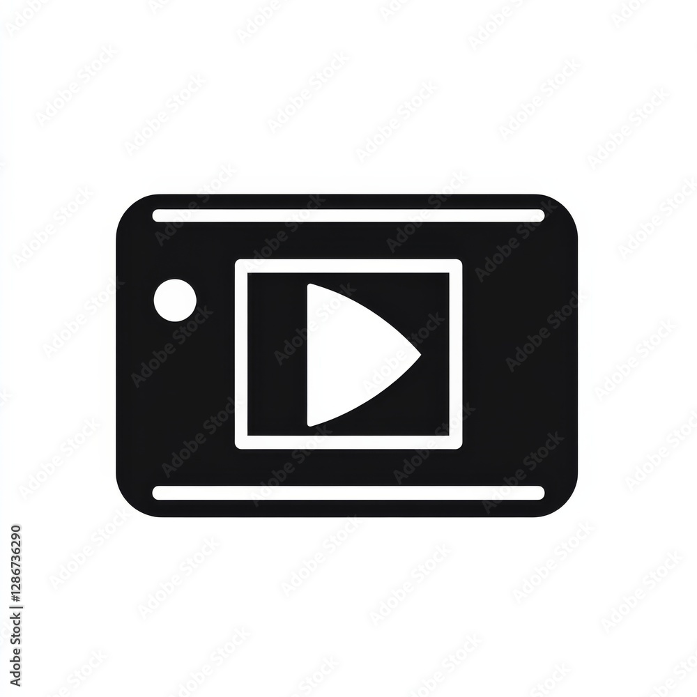 Poster black media player icon with play button, a modern and minimalist design for multimedia applications