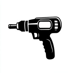 Black Silhouette Icon of Cordless Drill on White Background: Power Tool for Construction and DIY Projects