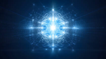 Blue light with geometric pattern of lines and dots in abstract futuristic design