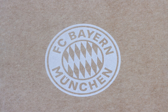 FC Bayern Munich logo on carton background.