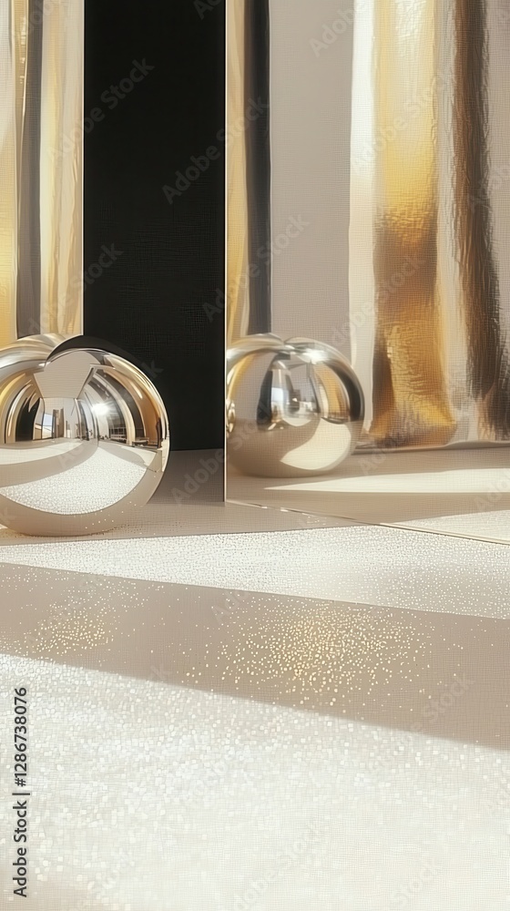 Aufkleber reflective metallic surfaces with light play and abstract art elements in a minimalistic interior se