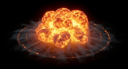 Fototapeta premium Inferno's embrace, An overhead spectacle of radiating fire and intense heat waves