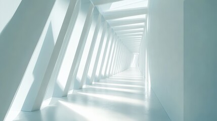 Fototapeta premium A bright, minimalistic hallway showcasing geometric architectural lines and natural light.