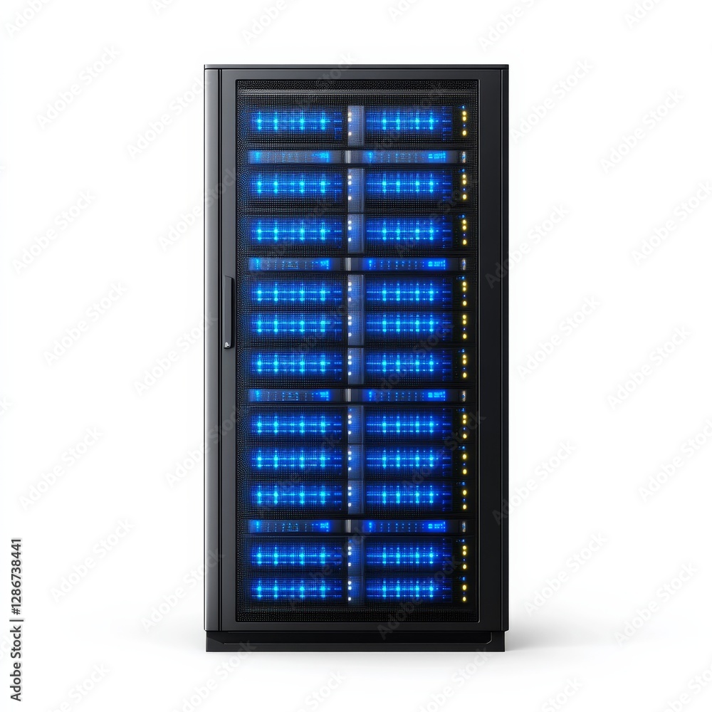 Aufkleber data center server rack with glowing blue lights, server infrastructure and network equipment