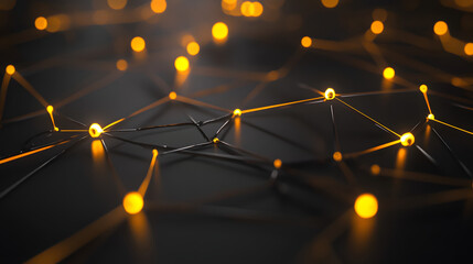 Futuristic geometric abstract design with yellow lights on a black background