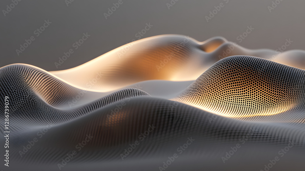 Poster close up of a futuristic geometric abstract 3d surface with light reflections and intricate patterns