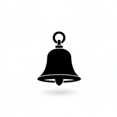 Elegant Black Bell with Shadow on Clean White Background, Graphic Illustration Symbol