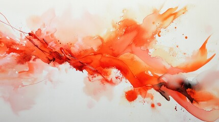 Vibrant abstract watercolor painting featuring bold strokes in red and orange hues, conveying energy and movement.