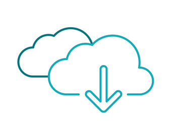Two Clouds Blue Outline Arrow Download Out