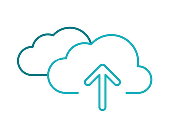 Two Clouds Blue Outline Arrow Upload In