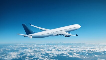 Obraz premium Passenger Airplane Soaring Above Clouds in a Clear Blue Sky