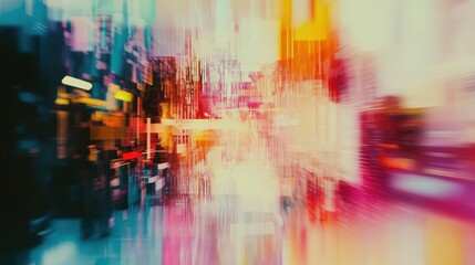 Fototapeta premium An abstract representation of a cityscape, featuring vibrant hues and dynamic movement, evoking a sense of energy.