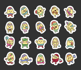 Easter egg character set featuring various emotions, festive accessories, and holiday elements, perfect for seasonal decorations, cheerful celebrations and for yours creative design projects