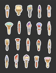 Cute paintbrush set with various outline illustration clipart featuring different shapes, bristle styles, and unique brush designs for yours creative painting and artistic projects