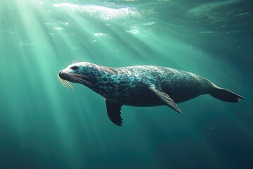Fototapeta premium A seal swimming underwater.