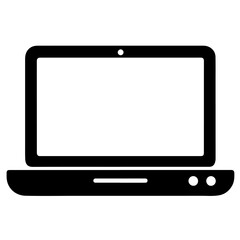 Solid black laptop vector icon with a white screen, featuring a minimalist design.