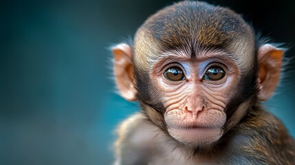 Curious young monkey gazes intently with large expressive eyes in a natural habitat setting