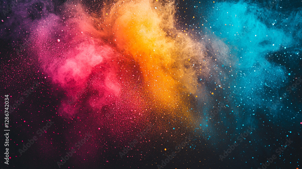 Poster colorful smoke swirls create a vibrant display in dark background during artistic event