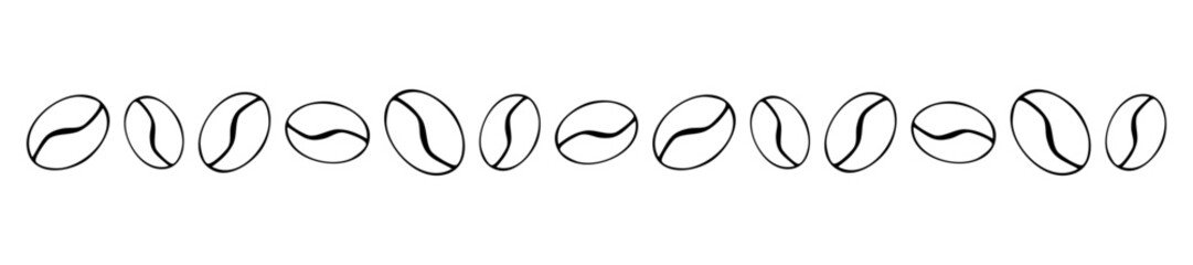 Coffee bean hand drawn border, simple sketch divider. Line decoration.Coffee sign, roasted. Decorative element for cafe and restaurant menu