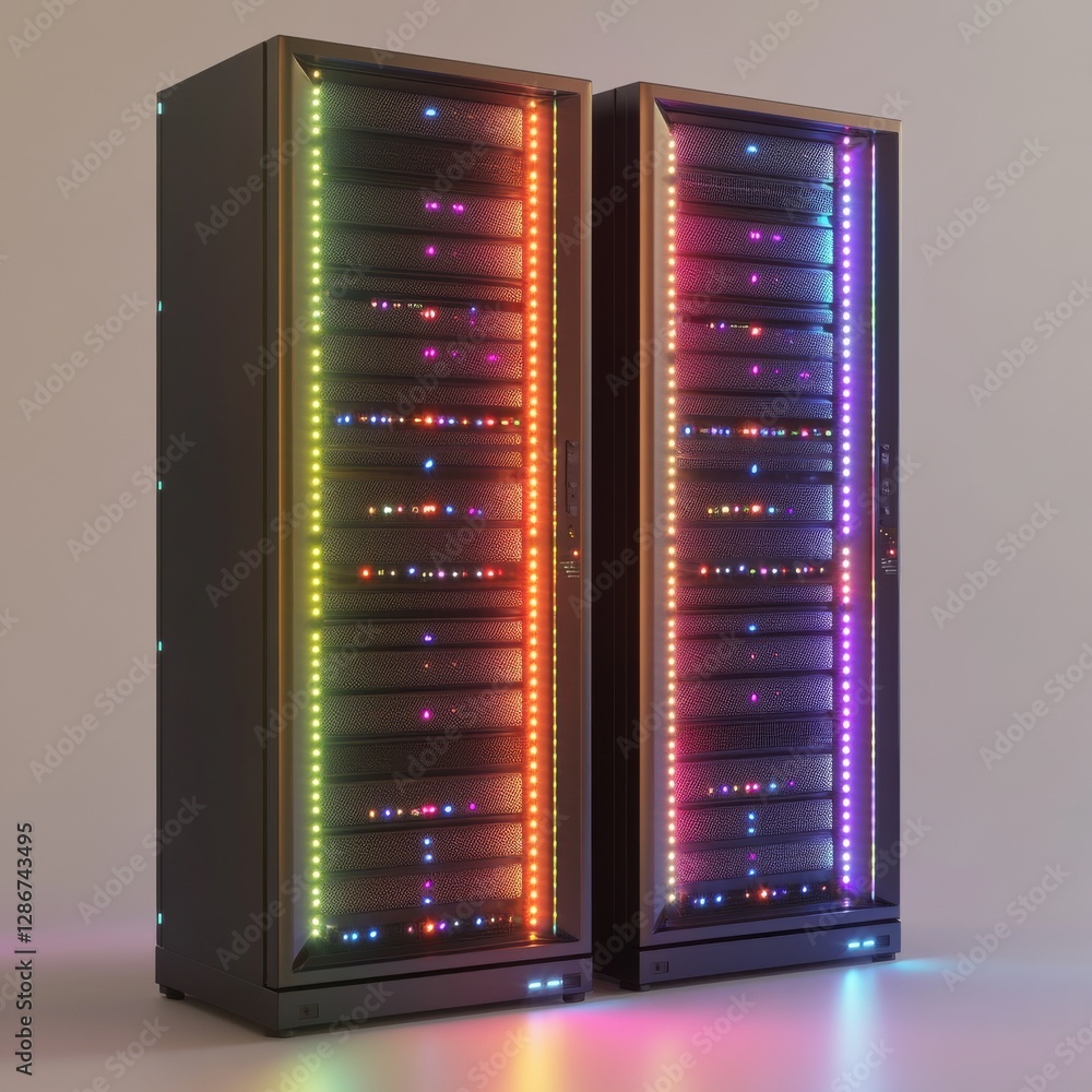 Poster Illuminated Servers: Data Center Racks Glow with Modern Technology and High-Speed Internet Infrastructure