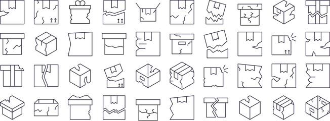 Broken Box Line Icon Bundle. Outline Signs for Graphic and Web Design, Apps, Adverts, Various Cards