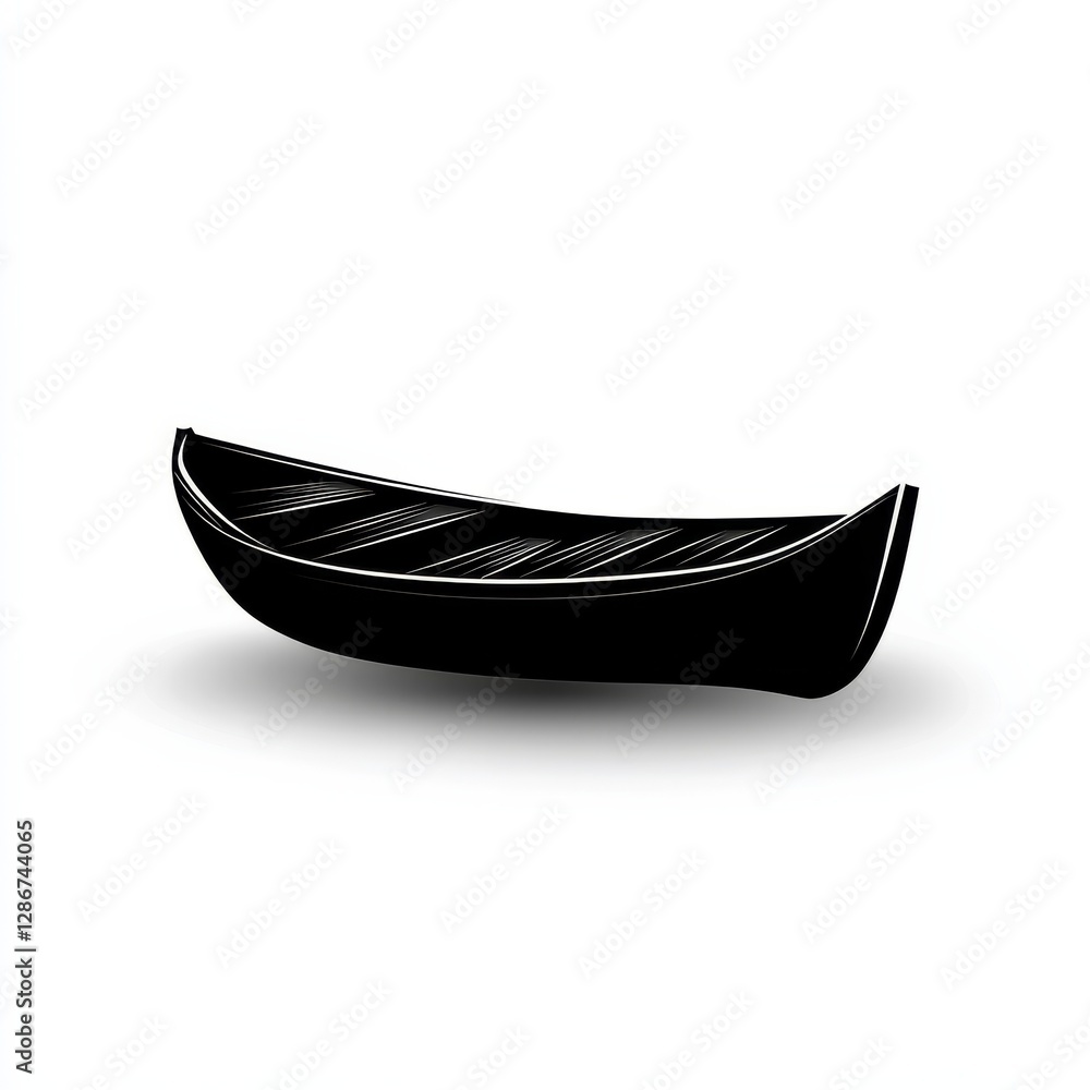 Poster Minimalist Black and White Illustration of a Rowboat on a Plain Background with Simple Design and Clean Lines.