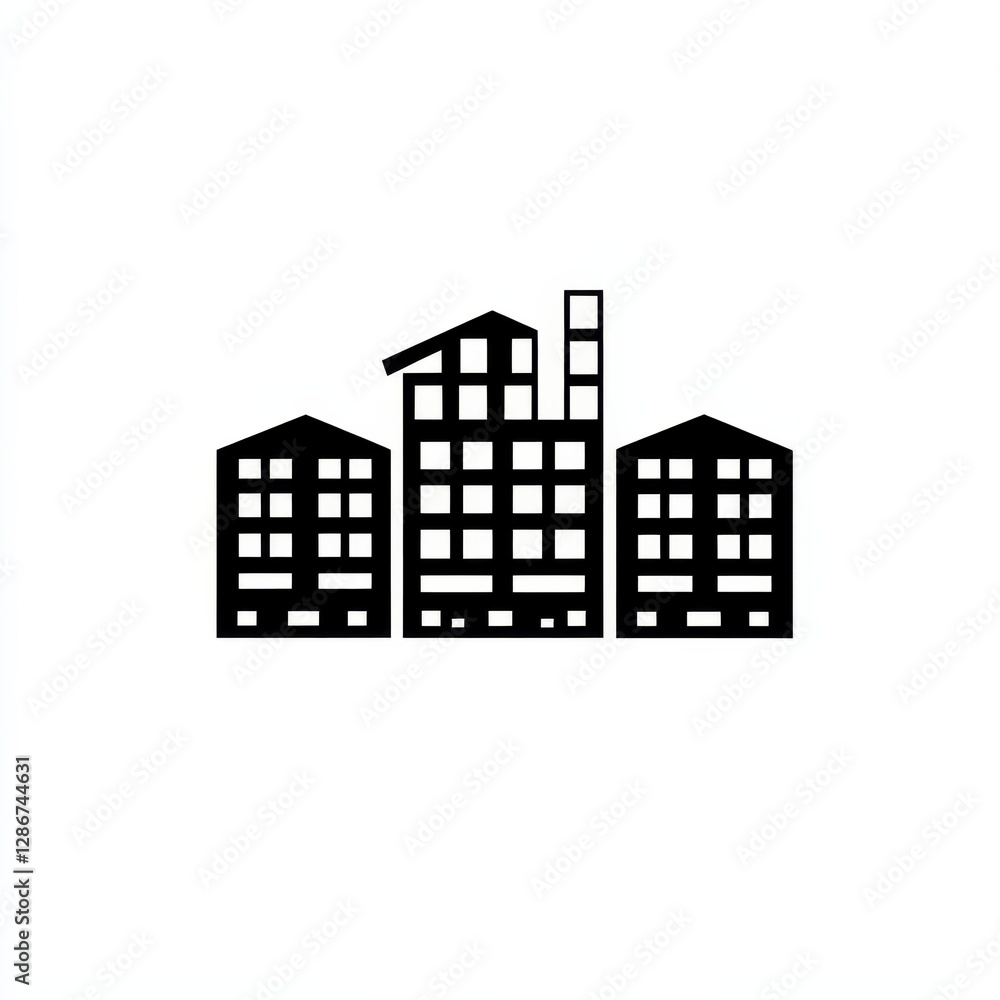 Aufkleber minimalist building icon: black and white cityscape illustration for design projects and web graphic