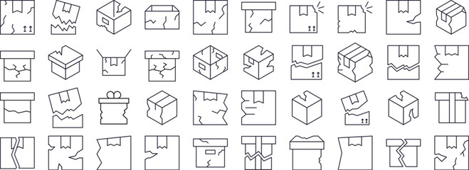 Broken Box Modern Outline Style Icons for Design, Cards, Apps, Social Networks