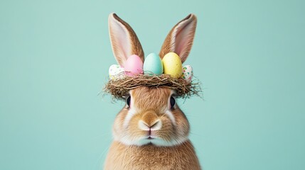 Fototapeta premium Adorable Brown Rabbit Close-Up Portrait: Sweet, Fluffy, and Charming Bunny Image Perfect for Pet, Easter, or Spring Themes. High-Resolution Photo 