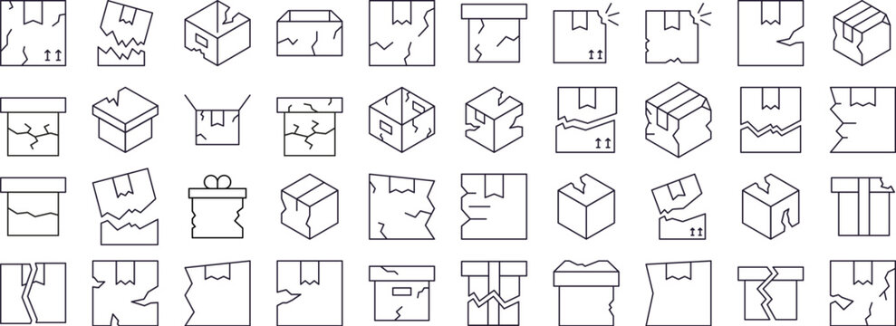 Broken Box Modern Outline Style Icons for Design, Cards, Apps, Social Networks