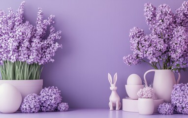 Obraz premium Easter Lilac 3d background minimalistic mockup with space for text