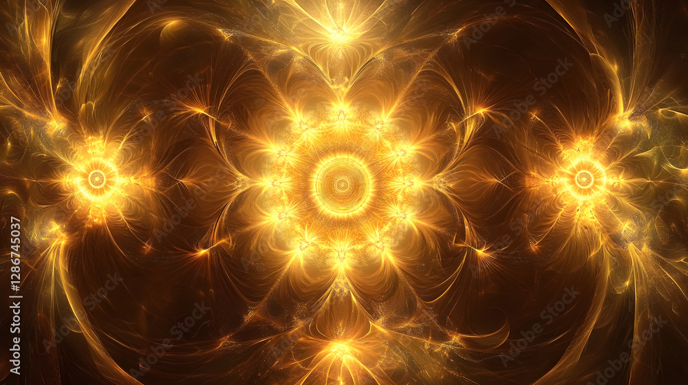 Poster futuristic geometric rendering featuring complex shapes and patterns in a digital composition