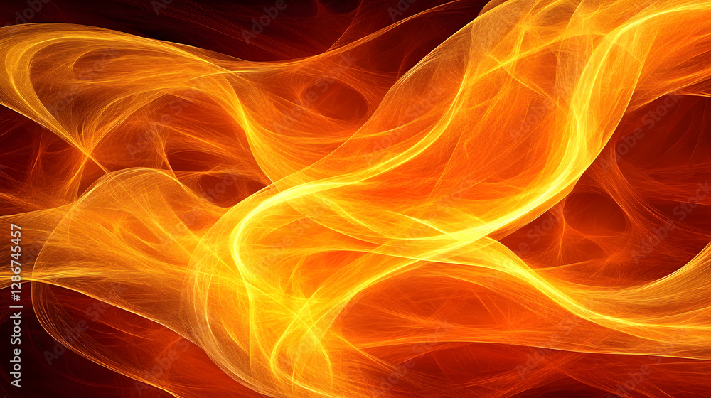 Aufkleber futuristic geometric rendering with fire flames background in vibrant colors and dynamic shapes