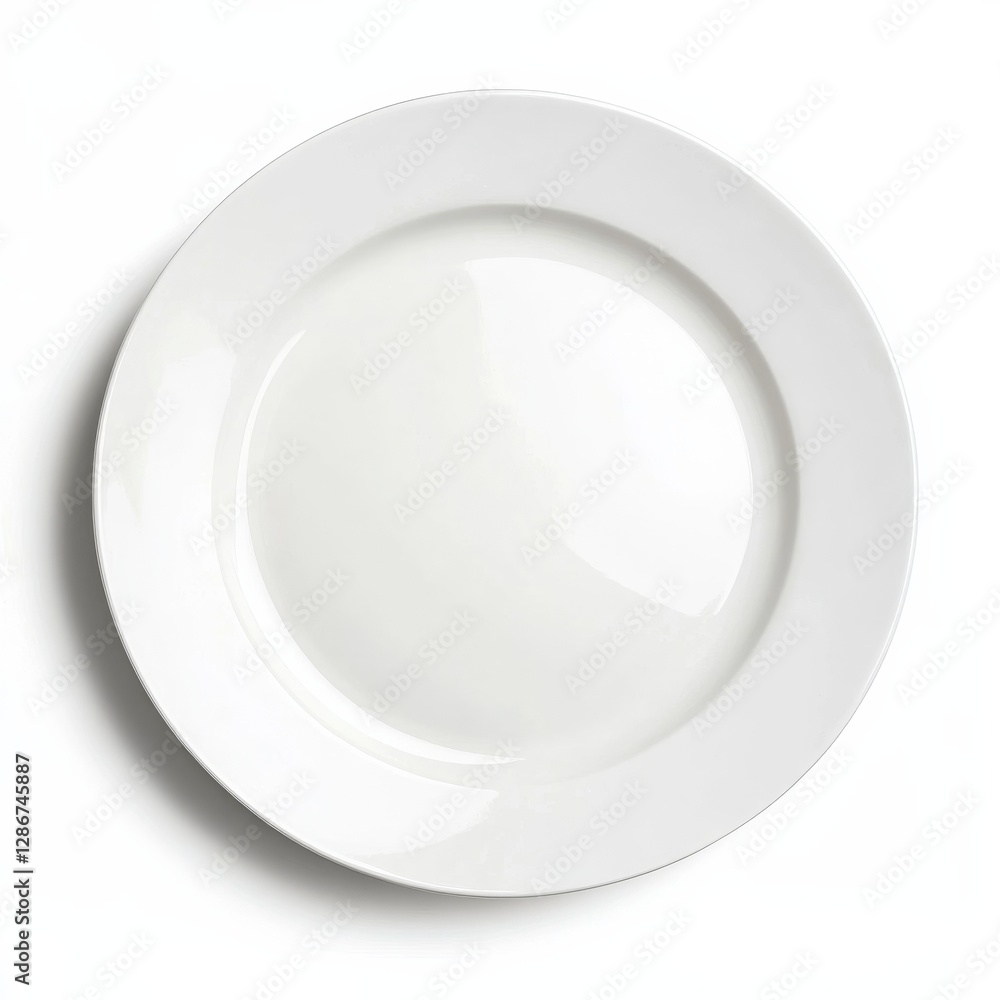 Poster Plain White Plate: A Minimalist Table Setting Element for Dining and Food Presentation on a Clean White Backdrop