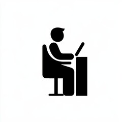 Person Working on Laptop Computer Icon for Design and Presentations, Black on White Background