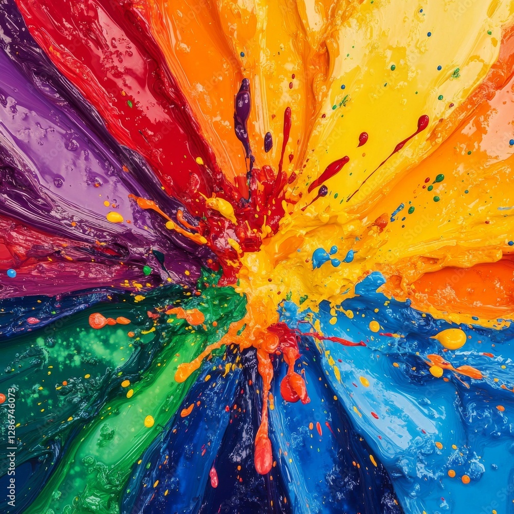 Aufkleber rainbow radial: a vibrant explosion of paint in every hue, creating a mesmerizing and abstract splas