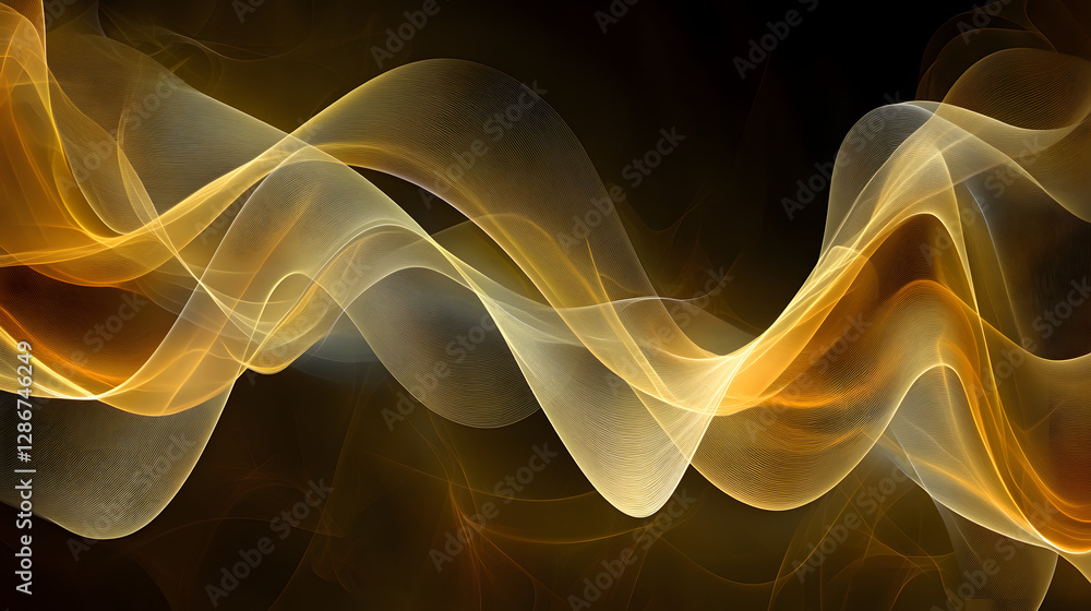 Poster futuristic geometric design featuring a yellow wave on a black background with abstract shapes and p