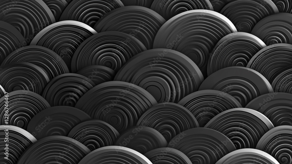 Aufkleber abstract wave pattern in black and gray showcasing rhythmic circular shapes