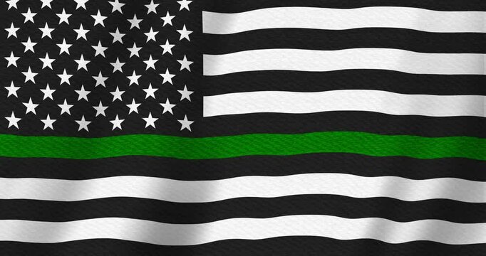 Thin Green Line US flag with stars and stripes background with seamless loop