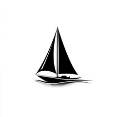 Sailing in Silhouette: A Minimalist Black and White Illustration of a Sailboat on Calm Waters
