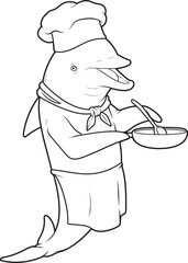 Dolphin Chef Pan Cook Animal Vector Graphic Art Illustration
