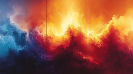 Naklejka premium Fiery abstract cloudscape intensely glows with vibrant orange and blue hues. AI Generated