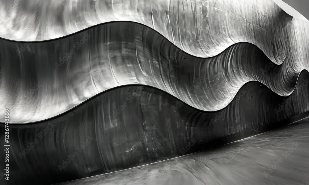 Poster abstract architecture wall with smooth wavy curves in a modern building