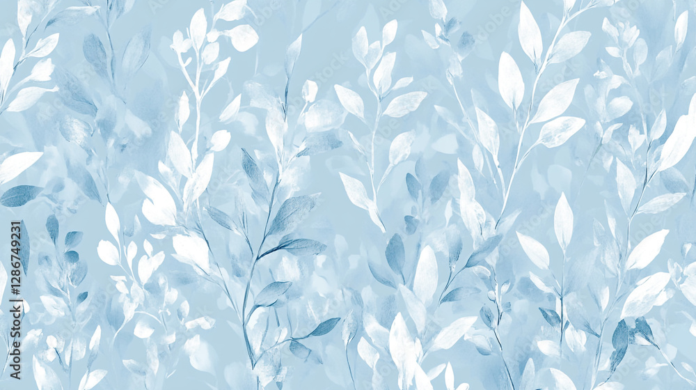 Aufkleber elegant blue botanical pattern with delicate leaves and branches on a soft background
